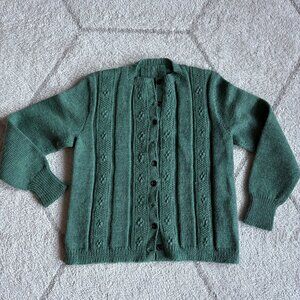 Forest Green Hand Knit Cardigan Retro Granny Chic Sweater
